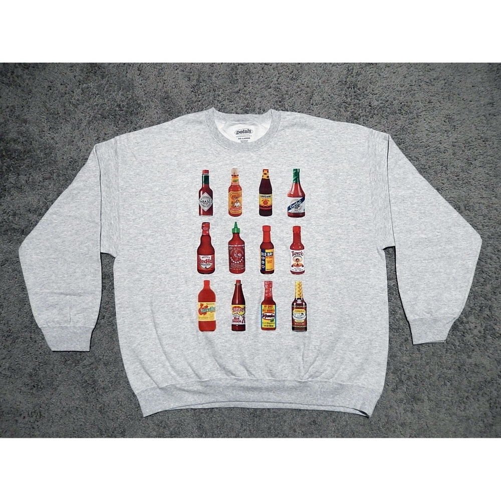 Petals & Peacocks Hot Sauce Bottles Grey Crewneck Sweater Sweatshirt